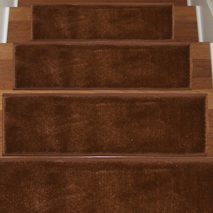 Machine Washable Custom Size Stair Tread Set of 13 and Runner Rug Solid Color Brown Skid Resistant Stair Tread Custom by Inch and 26&quot; Width