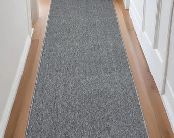 Machine Washable Grey Runner Rug: Custom Size, Skid Resistant  26", 32" , 36" Wide, Up to 50 Ft Long