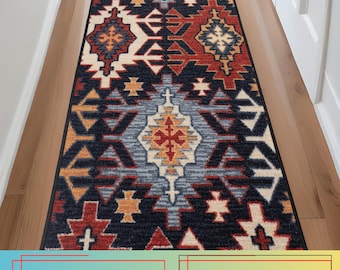 Custom Size Berber Kilim Runner Rug: Southwest Design, Skid Resistant, 26" Wide