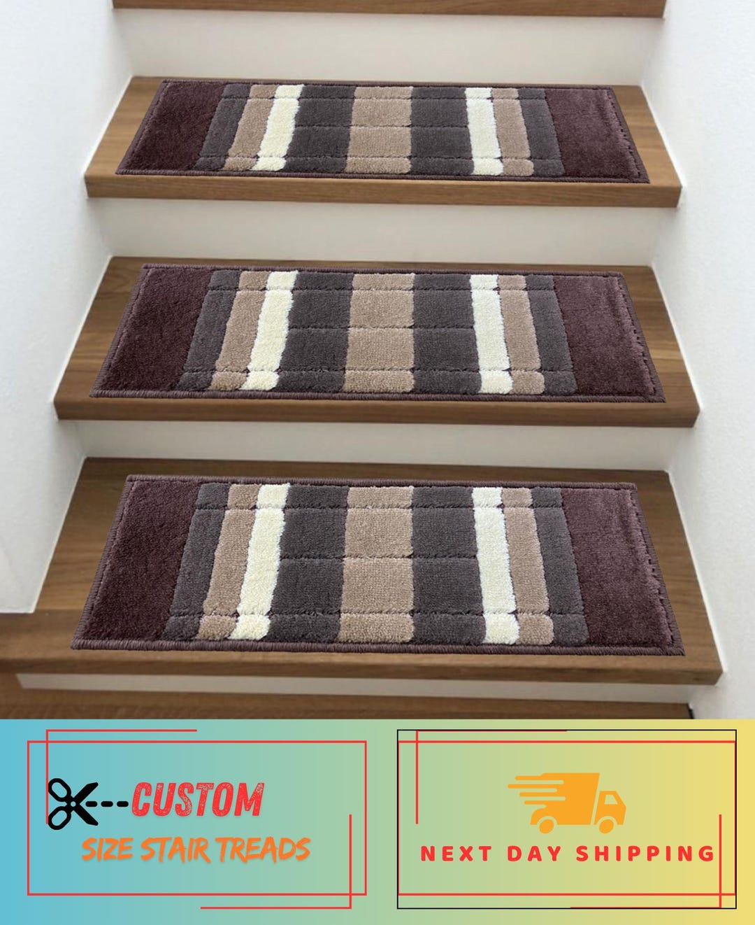 stair treads & risers | buy quality stair treads &... Custom Size Stair Treads 26" & 32" Wide, Washable Geometric Design, Non ...