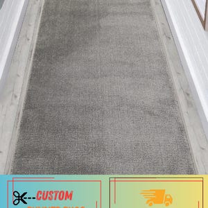 Custom Size Grey Runner Rug: Non-Slip, Machine Washable , 26"- 31"-36" Width and Up to 50 Feet Long