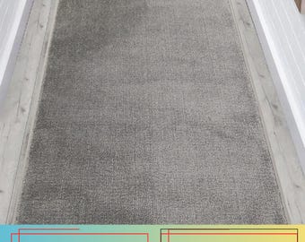 Custom Size Grey Runner Rug: Non-Slip, Machine Washable , 26"- 31"-36" Width and Up to 50 Feet Long