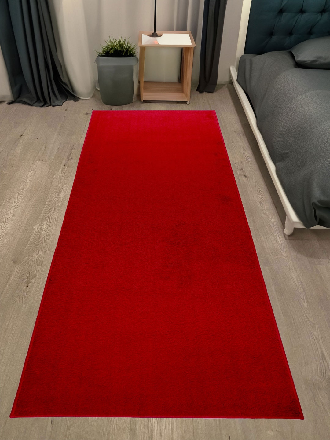 Custom Size Runner Rug Solid Color Red Skid Resistant Runner Rug Cut to