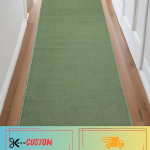 Custom Sage Green Runner Rug: Solid Indoor Rug, Non-Slip Rubber Back ,  26" Wide, Up to 50 Ft Long