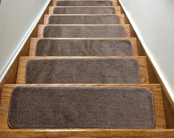 Machine Washable Slip Resistant Dark Beige Stair Treads Soft Collection Indoor Stair Tread Protector Noice Reduce Sizes 8.5"x30" , 7"x24"