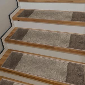 Machine Washable Custom Size Stair Tread Set of 13 and Runner Rug Solid Border Gray Skid Resistant by Inch and 25&quot;, 36&quot; Width