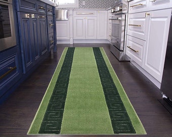 Custom Size Runner Rug Meander Green Euro Collection Skid Resistant Runner Rug Cut To Size Non Slip Runner Rug Customize By Feet