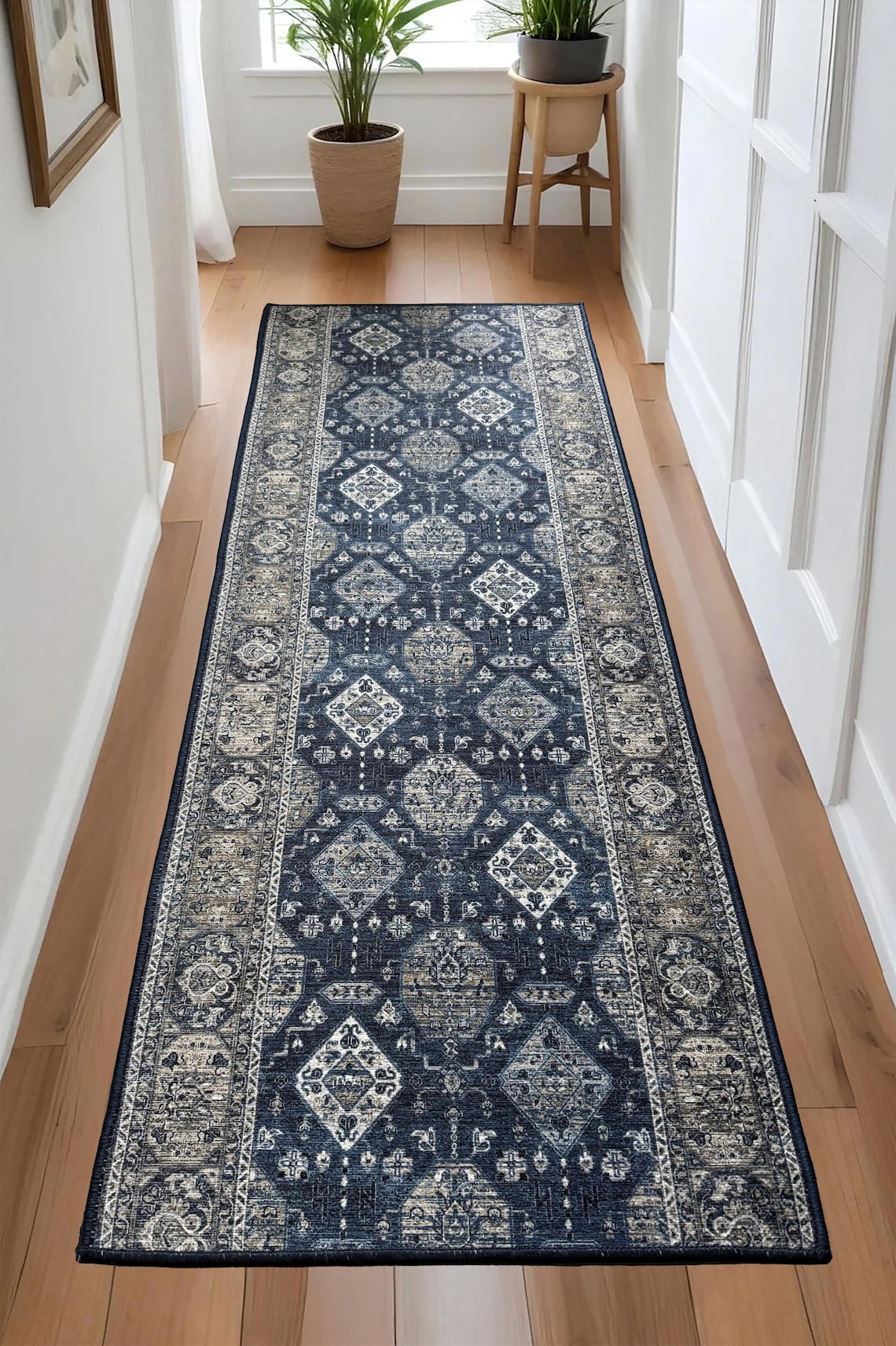 Custom Size Washable Runner Rug – Slip-resistant, Medallion Design, 26 ...