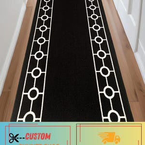 Black White Geometric Runner Rug - Black
