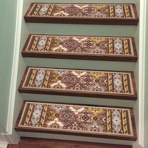 Machine Washable Custom Size Stair Treads By Inch Oriental Bakhtiari Slip Resistant Stair Tread 26&quot;, 31.5&quot; or 36&quot; Width (Set of 13)