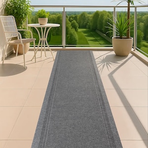 Outdoor/Indoor Custom Size Outdoor Runner Rug Grey Skid Resistant Cut To Size Non Slip Customize By Feet and 26&quot; - 36&quot; Width Options