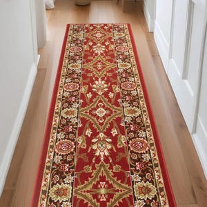 Machine Washable Custom Size Runner Rug Persian Oriental Red Mahal Design Runner Rugs Customize By Feet and Available Width 26&quot;, 31&#39;&#39; or 36&quot;