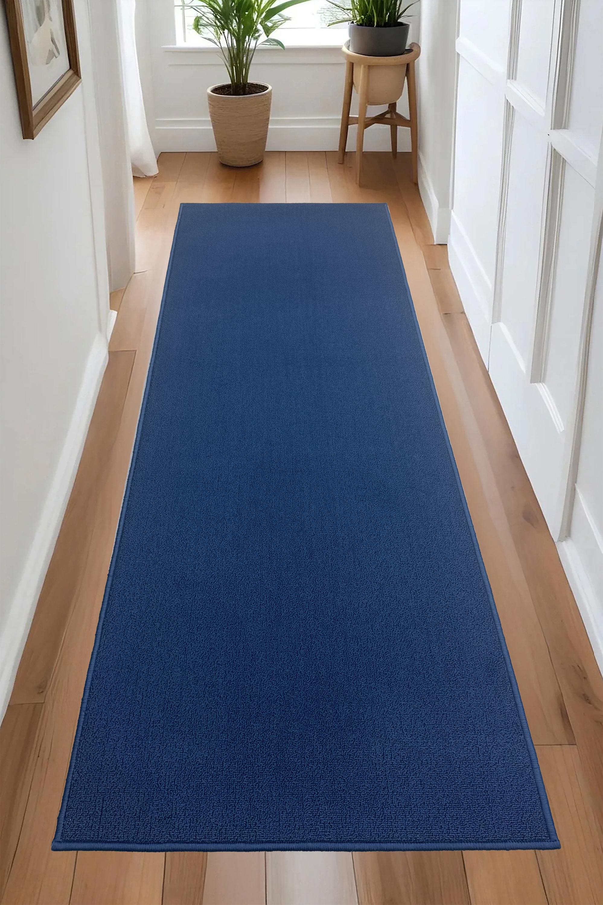 Machine Washable Blue Runner Rug: Custom Length, Slip Resistant, 26 ...