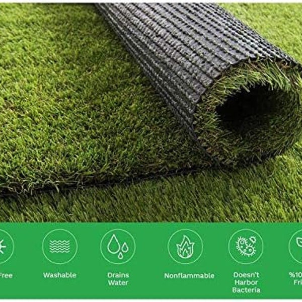 Indoor / Outdoor Natural Look Turf Grass Runner Rug Carpet With Water Hole UV Protected  Turf Rug  6'7"x9'3"