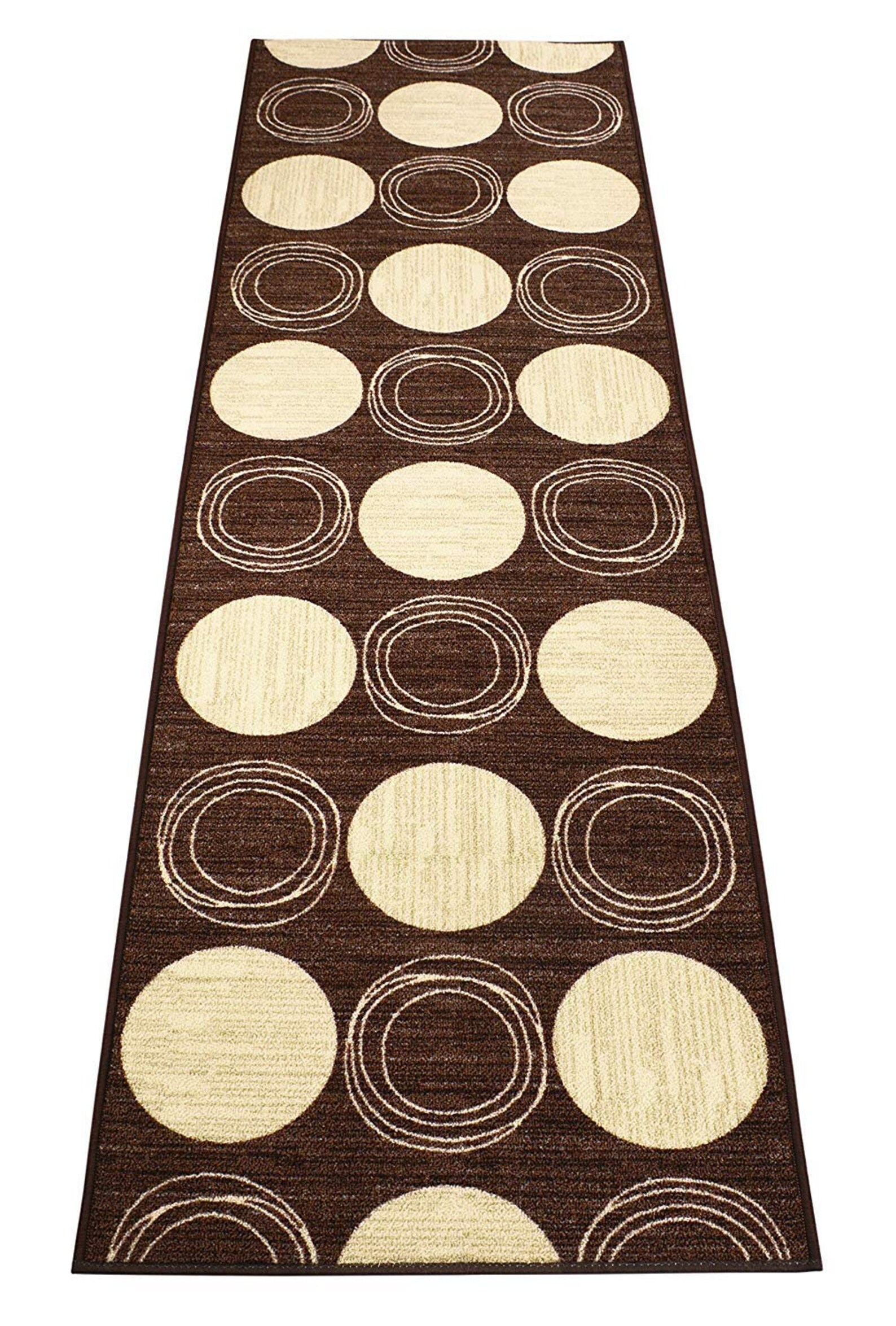 Custom Size Runner Rug Circles Geometric Abstract Brown Cream Etsy