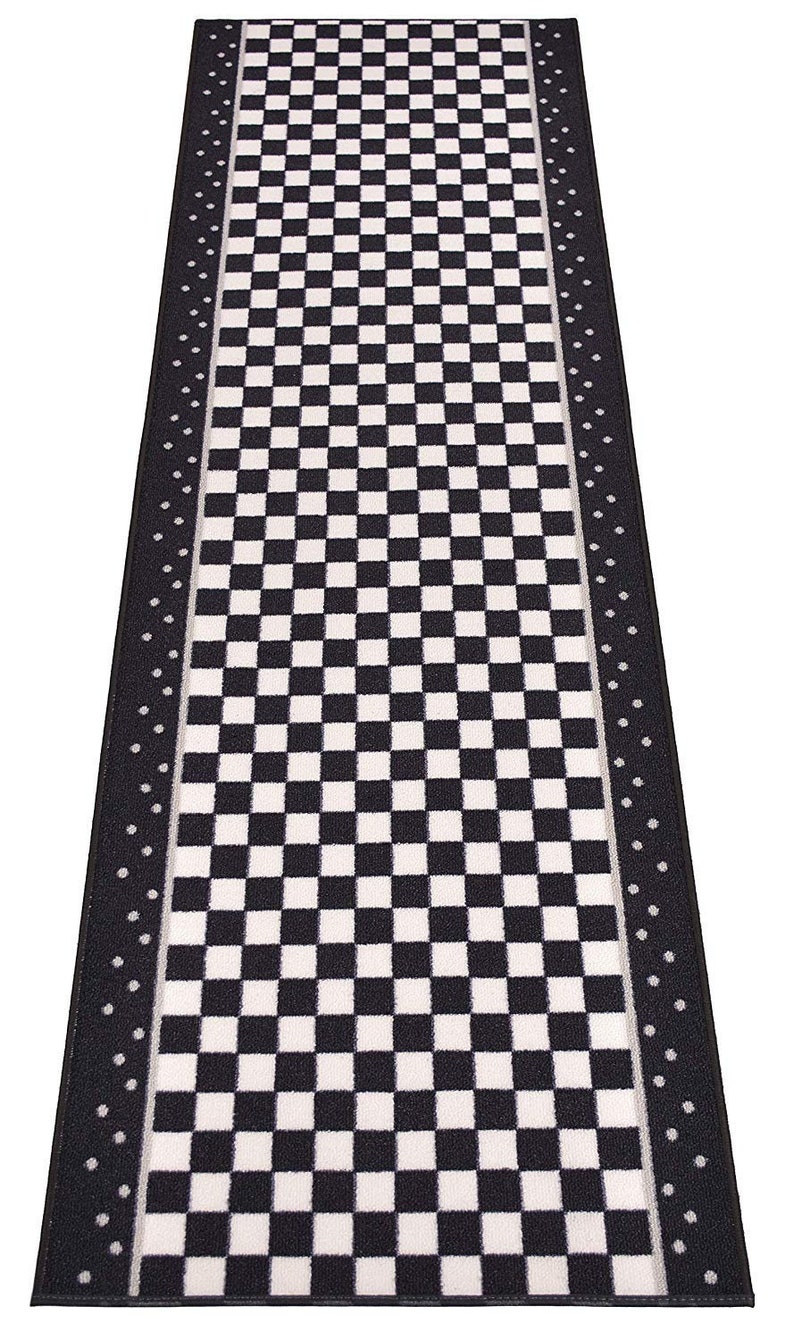 Custom Size Runner Rug Checkered Black White and Grey Skid Etsy
