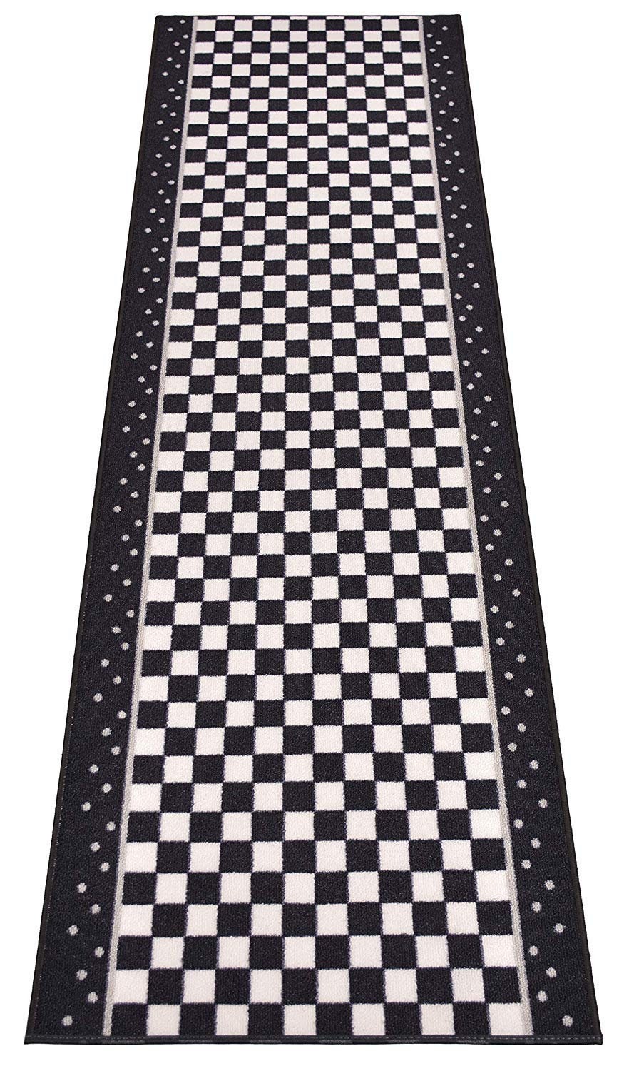 Custom Size Runner Rug Checkered Black White and Grey Skid Resistant …