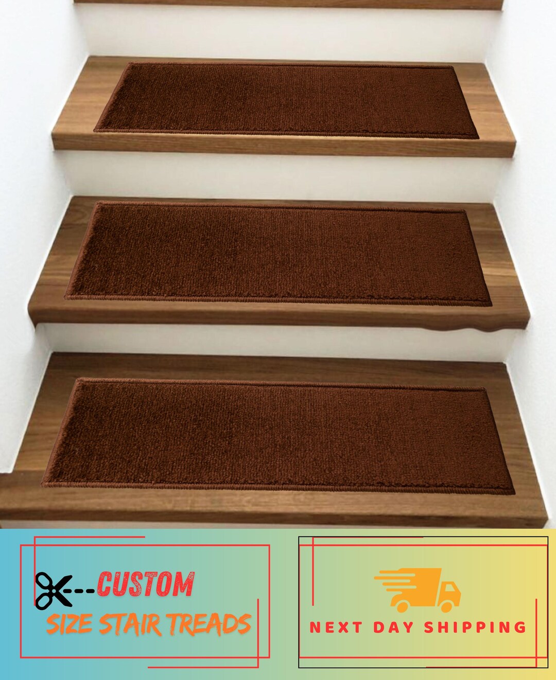 stair treads & risers | buy quality stair treads &... Brown Stair Tread Set: Skid-resistant, Machine Washable, Custom Size ...