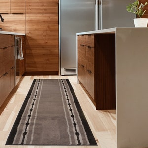 Machine Washable Custom Size Runner Rug Dot Line Bordered Grey Black Slip Skid Resistant Runner Rugs Customize By Feet and 26&quot; Width Option