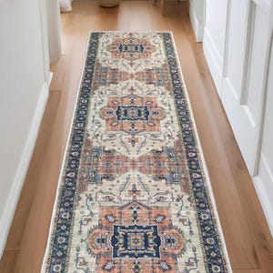 Washable Slip Resistant Antique Distressed Custom Size Runner Rug Oriental Red Medallion Looks Like Real Hand Made Silk Runner Rug 25&quot;W