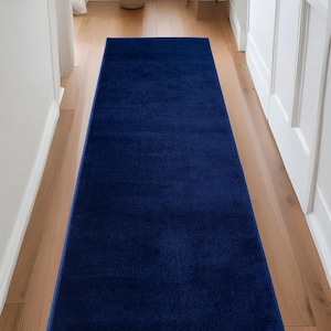Machine Washable Custom Size Runner Rug Solid Navy Blue Color Skid Resistant Rug Runner Customize Up to 50 Feet and 25 Inch Width Runner Rug