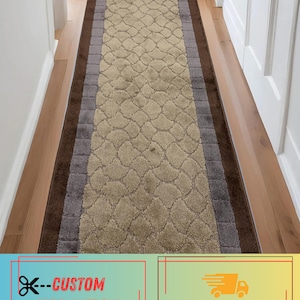 Machine Washable Brown Abstract Runner Rug: Skid Resistant, Custom Size 26"  Wide and Up to 50 Feet Long