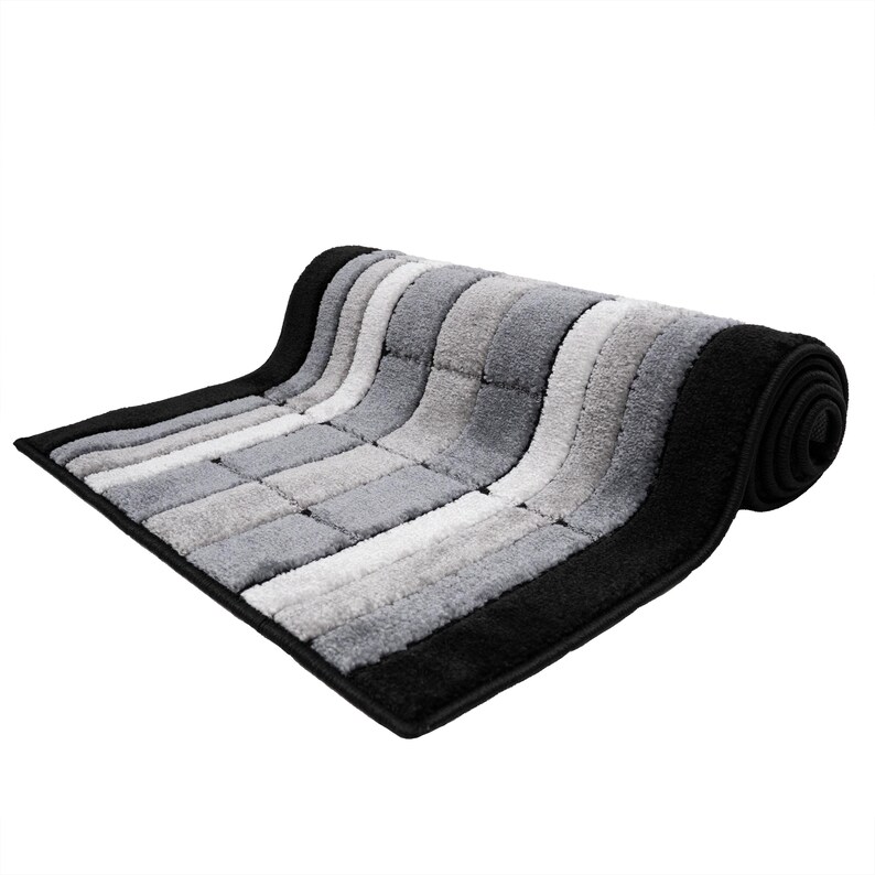 Machine Washable Geometric Runner Rug: Grey & Black, Custom Size, 26" - 32" - 36" Width and Up to 50 Feet Length bild 6