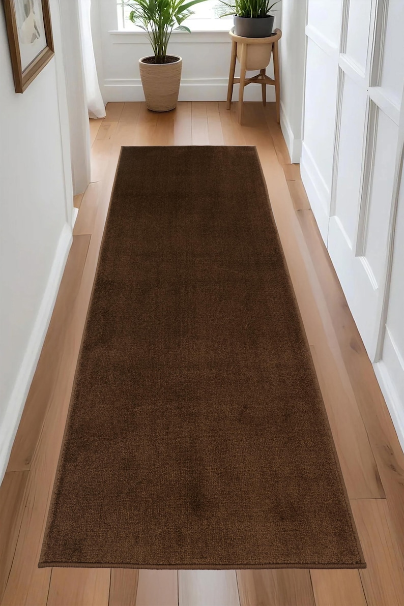 Machine Washable Copper Brown Runner Rug: Custom Length, Skid Resistant ...