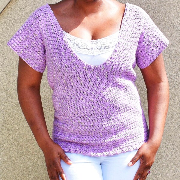 Crochet summer top, Solstice top, crocheted shirt for summer, V-neck shirt, plunging neckline top