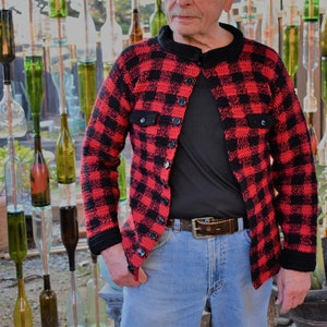 Flannel cardigan mens top