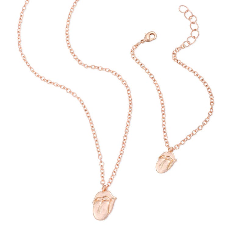 The Rolling Stones Rose Gold Tongue Necklace /& Bracelet Set