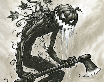 Pumpkin Lord Art Print, pen & inktillustratie (11 x 17)