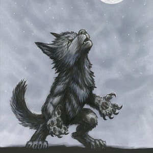 Impresión artística de un cachorro de hombre lobo, ilustración en pluma y tinta (8,5 x 11) Un mito en ciernes