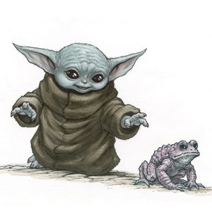 Green Alien Baby Child and his frog!