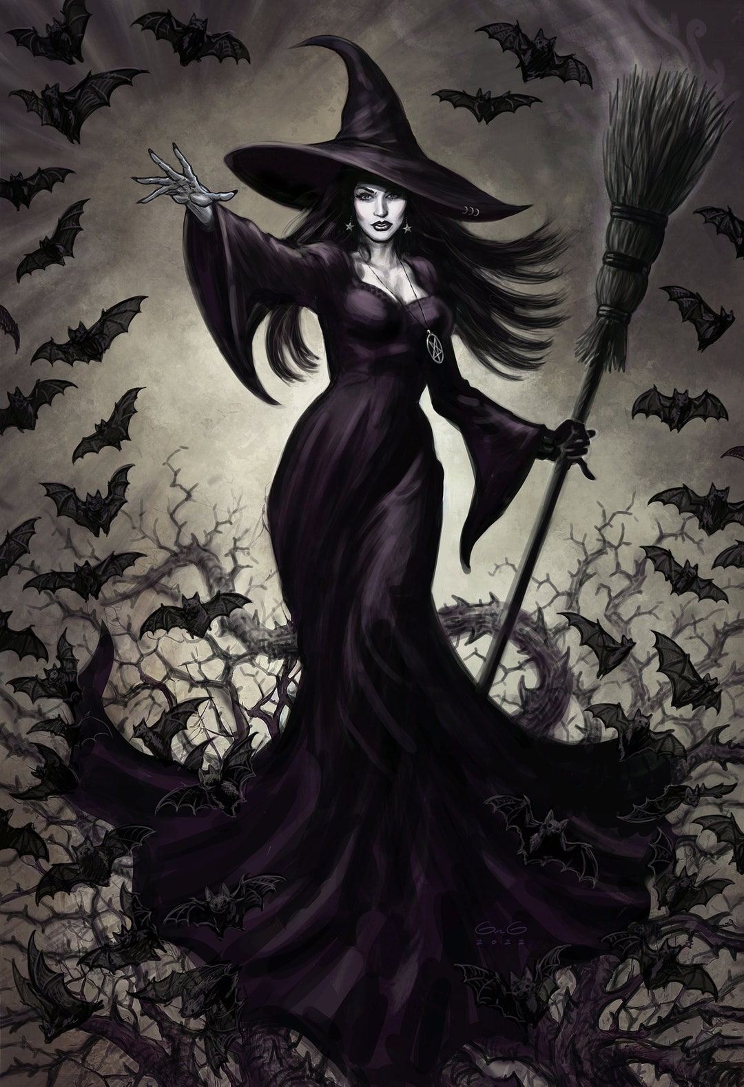 The Wicked Witch and Her Bats 13x19 Etsy