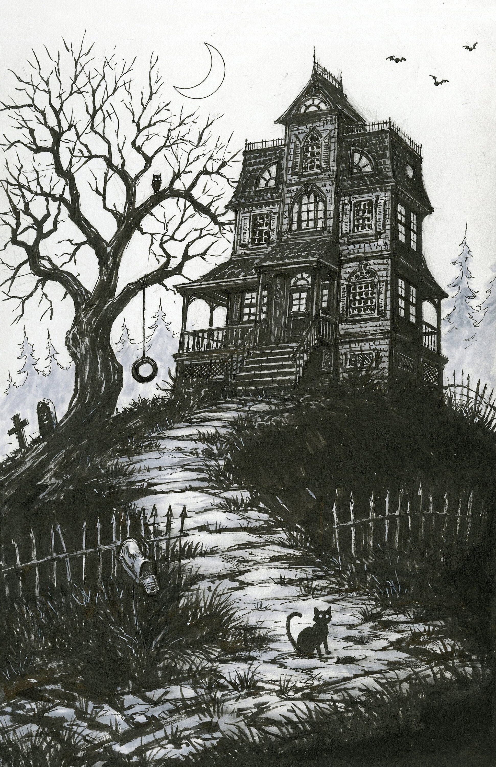 Haunted House Drawing  How To Draw A Haunted House Step By Step