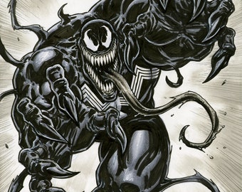 Venom Attack Art Print, Pen & Ink Illustration (8.5x11)