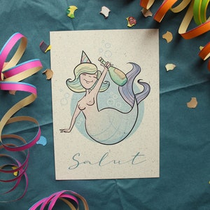 Carte postale Sirène Salut Papier d’herbe