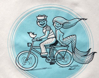 Cloth bag "Excursion" | Screen Printing Illustration | Mermaid and sailor