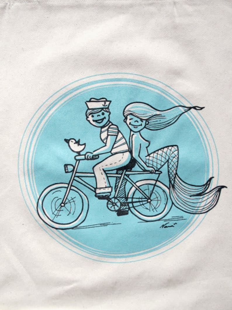 Cloth bag Excursion Screen Printing Illustration Mermaid and sailor image 1