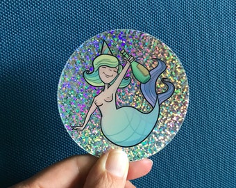 Mermaid party glitter sticker 75 mm