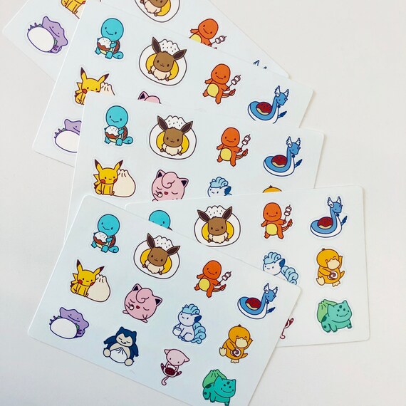 pokebun sticker sheet cute chibi pokemon waterproof etsy