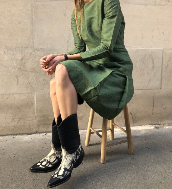 Green vintage dress / long sleeve dress / vintage