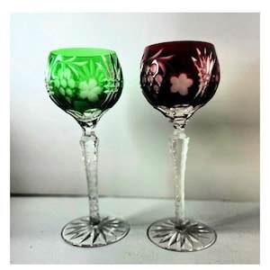 Bohemian Lead Crystal Wine Hock Glasses.