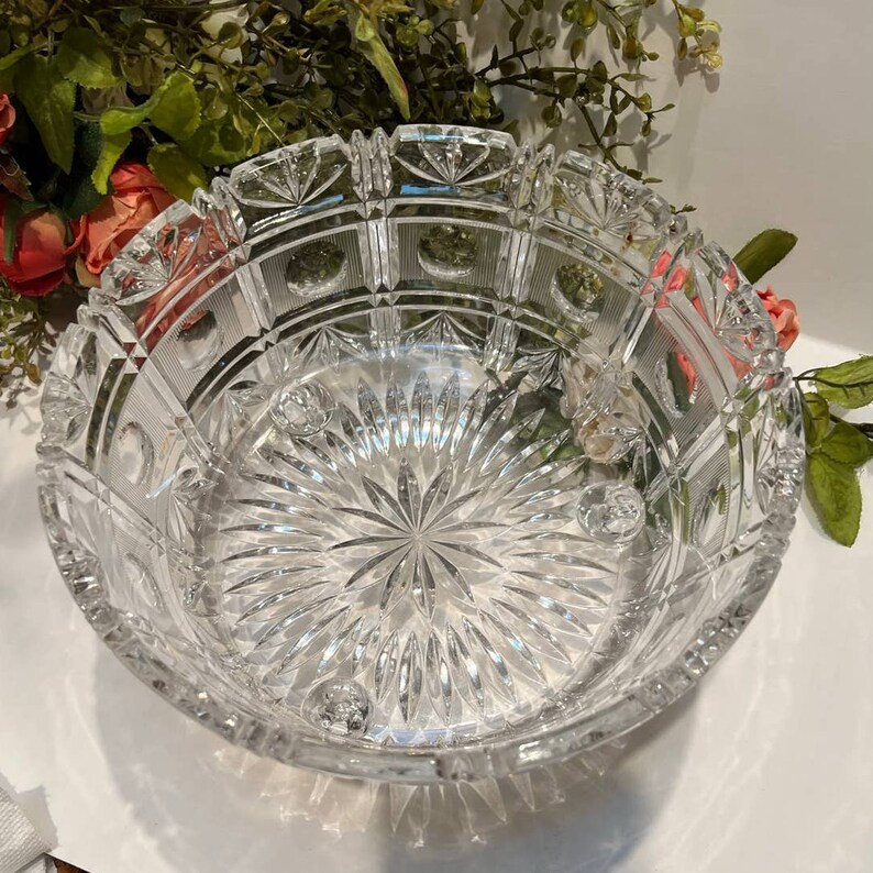 Vintage Lead Crystal Cut Glass Serving Bowl With Three Feet Etsy