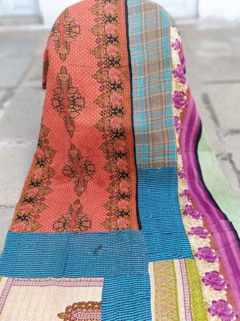 Reversible Handmade Kantha Quilt Kantha Throw ethnic Boho Etsy