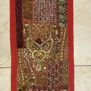 Runner Heavily beaded zardozi Bedside runner Table Runner Temple decoration Patchwork Tapestry RNR-110