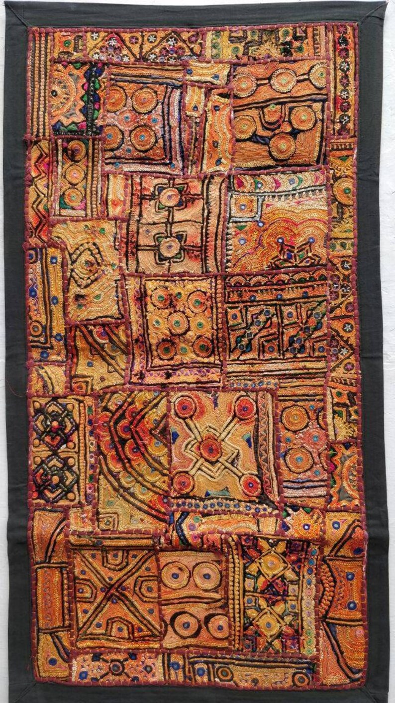 Old Patchwork Wall Hanging From Western Rajasthan Vintage Tribal Tapestry Bohemian Home Decor Gypsy Embroidery India