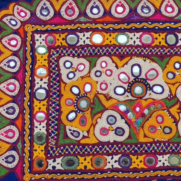 Intricate mirror Embroidery wall decor by ahir banjara tribe of gujarat, india