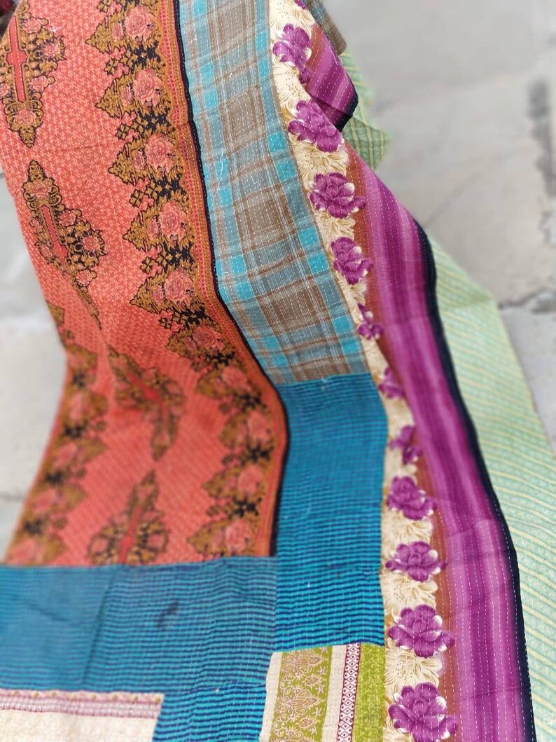 Reversible Handmade Kantha Quilt Kantha Throw ethnic Boho Etsy